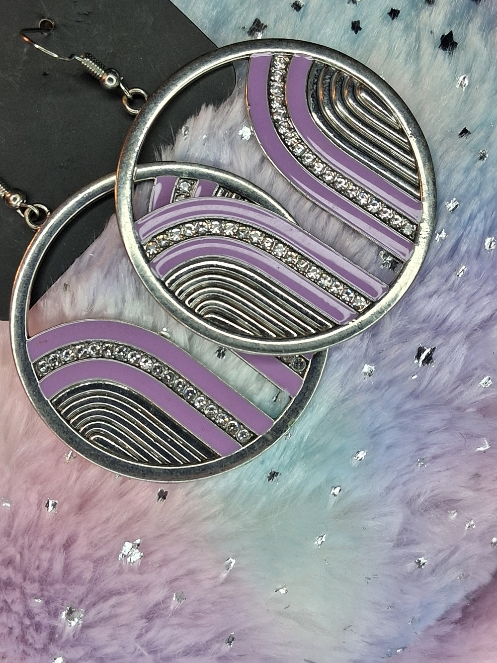 Lavender & Silver Wave Circle Drop Earrings